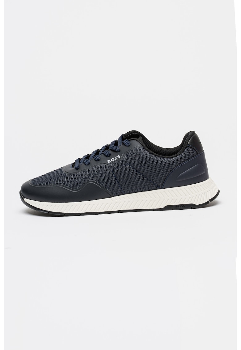 Pantofi sport din piele ecologica cu garnituri din material textil Titanium Runn - Negru/Albastru inchis