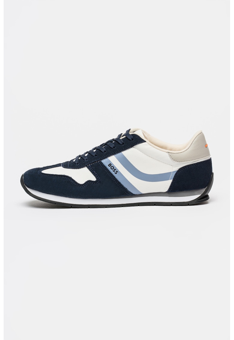 Pantofi sport cu garnituri din piele intoarsa ecologica Levon - Alb/Albastru prafuit/Bleumarin
