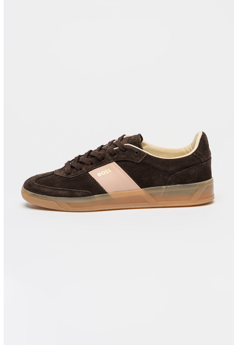 Pantofi sport din piele intoarsa cu logo Brenta - Maro inchis/Roz