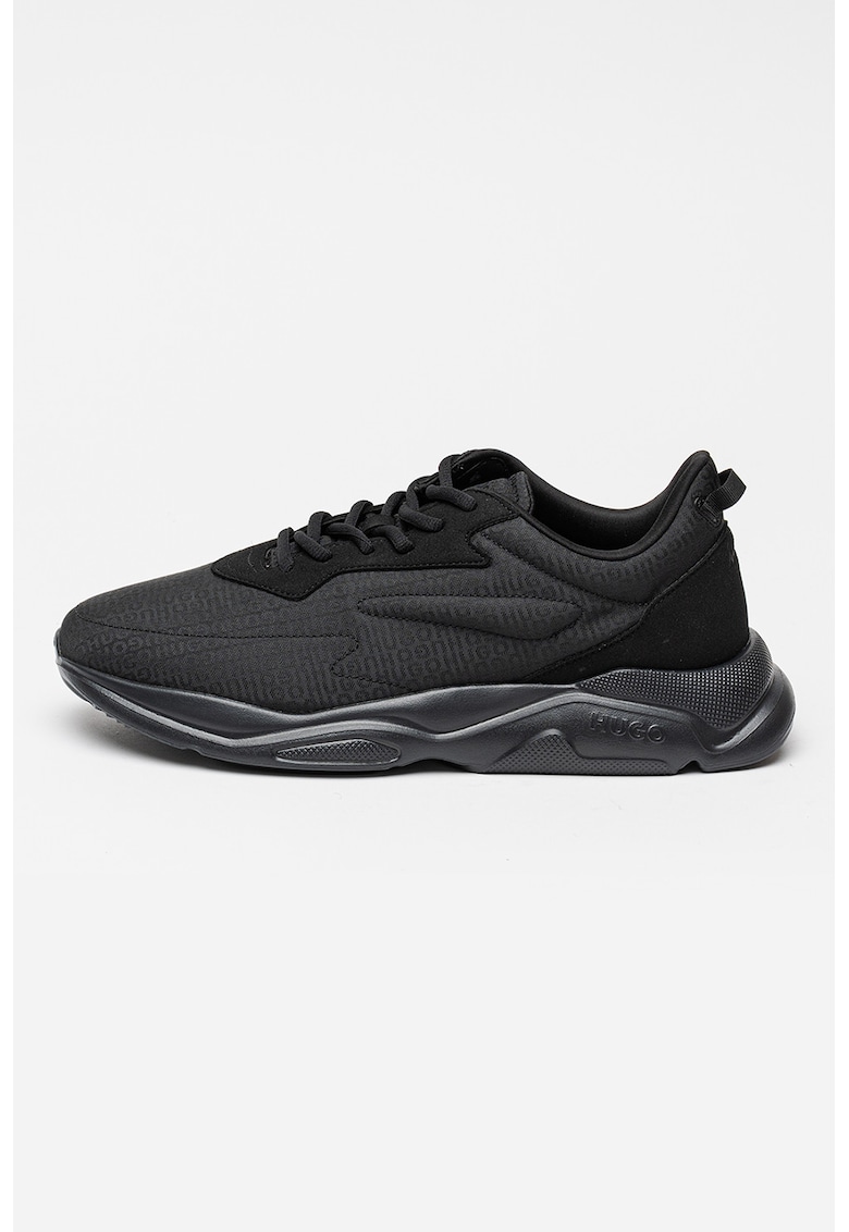 Pantofi sport cu sireturi si model logo - Negru