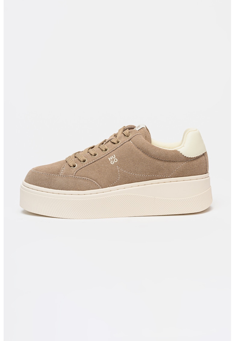 Pantofi sport din piele intoarsa cu talpa flatform Lyzz - Maro nisip