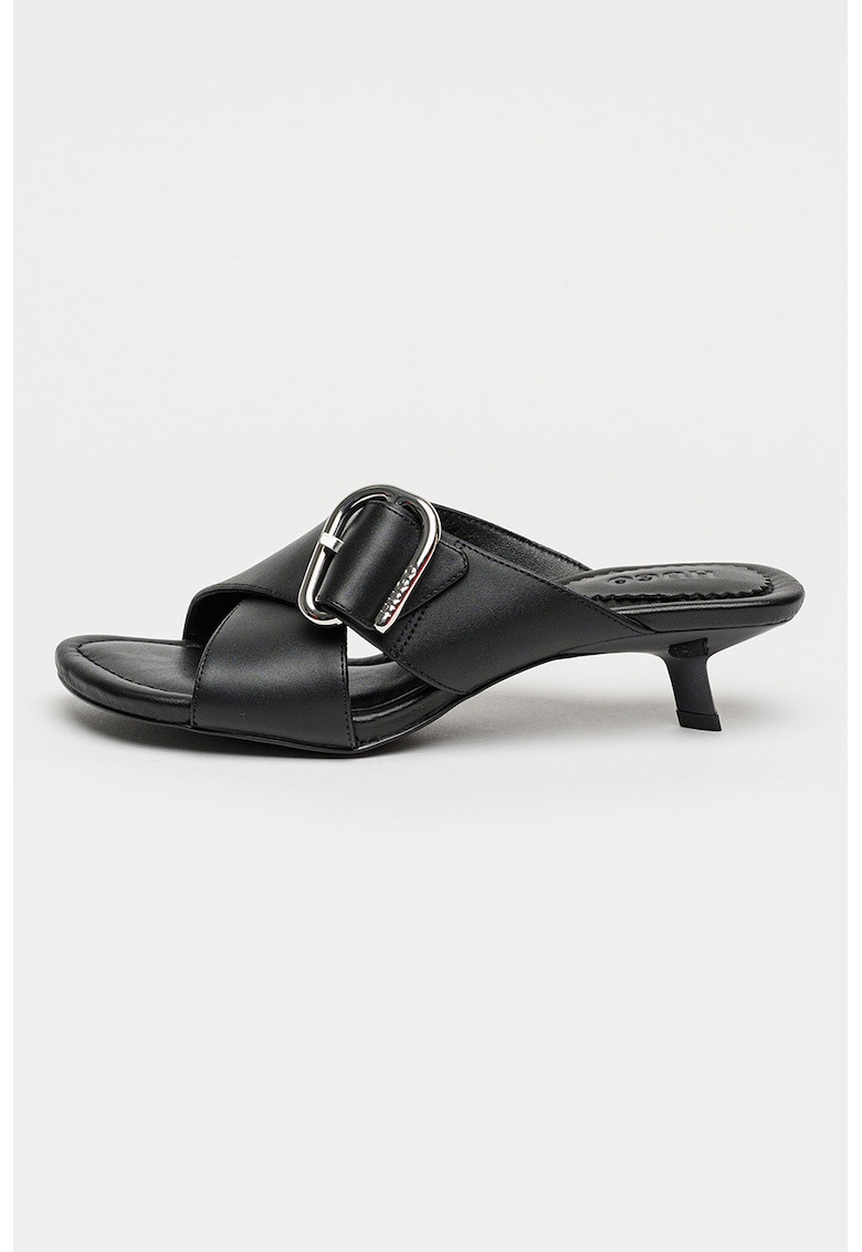 Papuci din piele cu toc kitten Amaryl - Negru