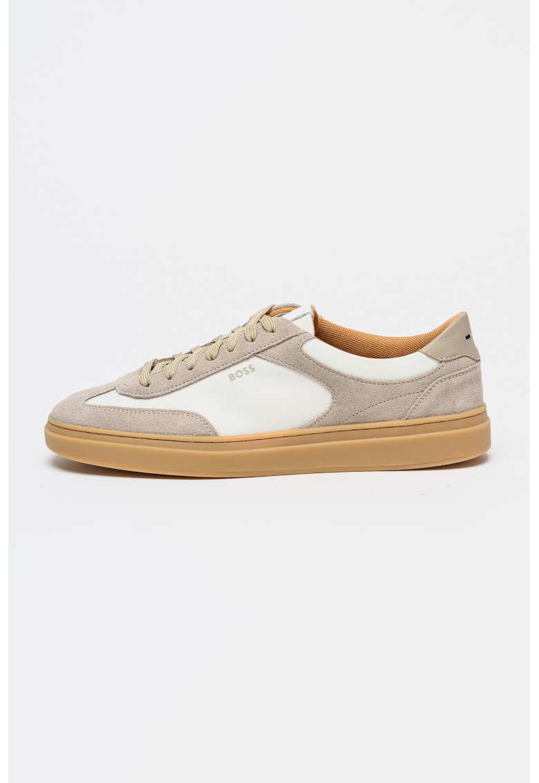 Pantofi sport din piele intoarsa cu garnituri din material textil Kieran - Maro taupe deschis/Alb optic