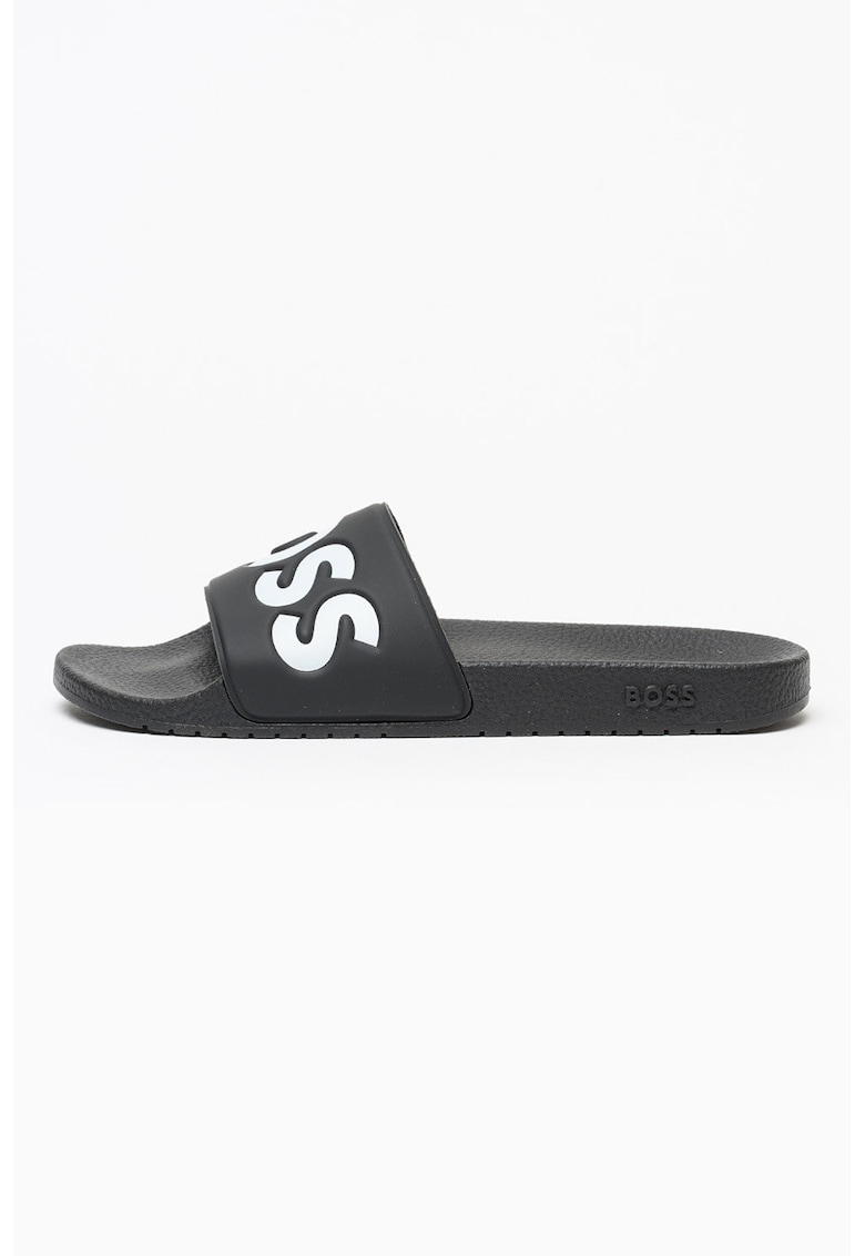 Papuci cu logo Aryeh - Negru stins/Alb optic