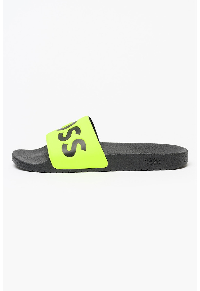 Papuci cu logo Aryeh - Verde neon/Negru stins
