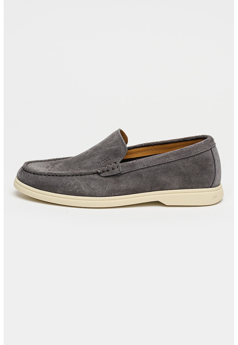 Pantofi loafer din piele intoarsa cu varf rotund Sienne - Gri antracit