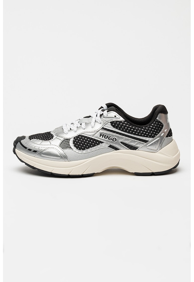 Tenisi cu straturi exterioare din piele ecologica GO2 - Argintiu/Negru