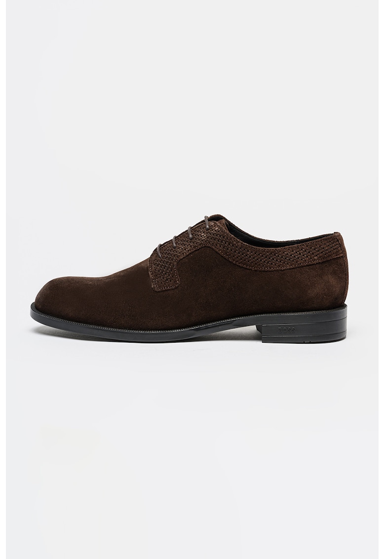 Pantofi derby din piele intoarsa cu detalii cu aspect impletit Tayil - Maro inchis