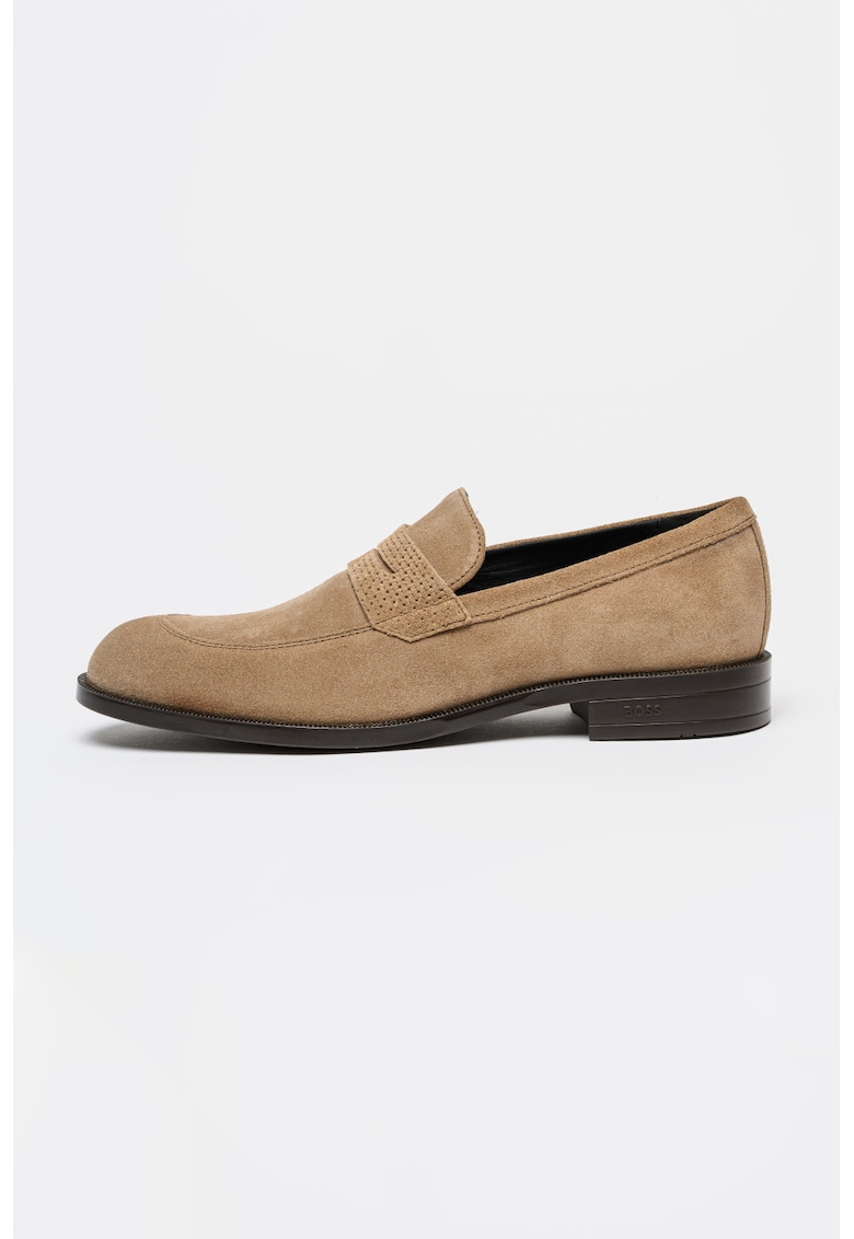Pantofi loafer penny din piele intoarsa Tayil - Bej inchis