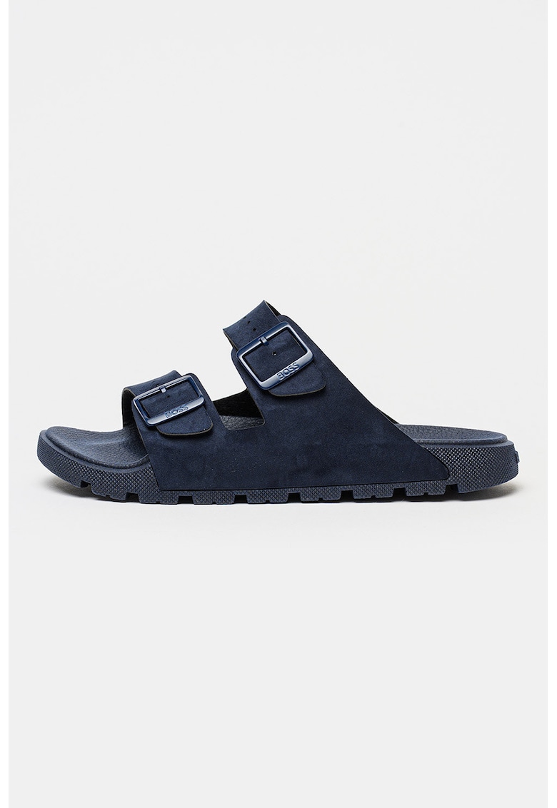 Papuci din piele intoarsa sintetica cu catarama Surfley - Bleumarin