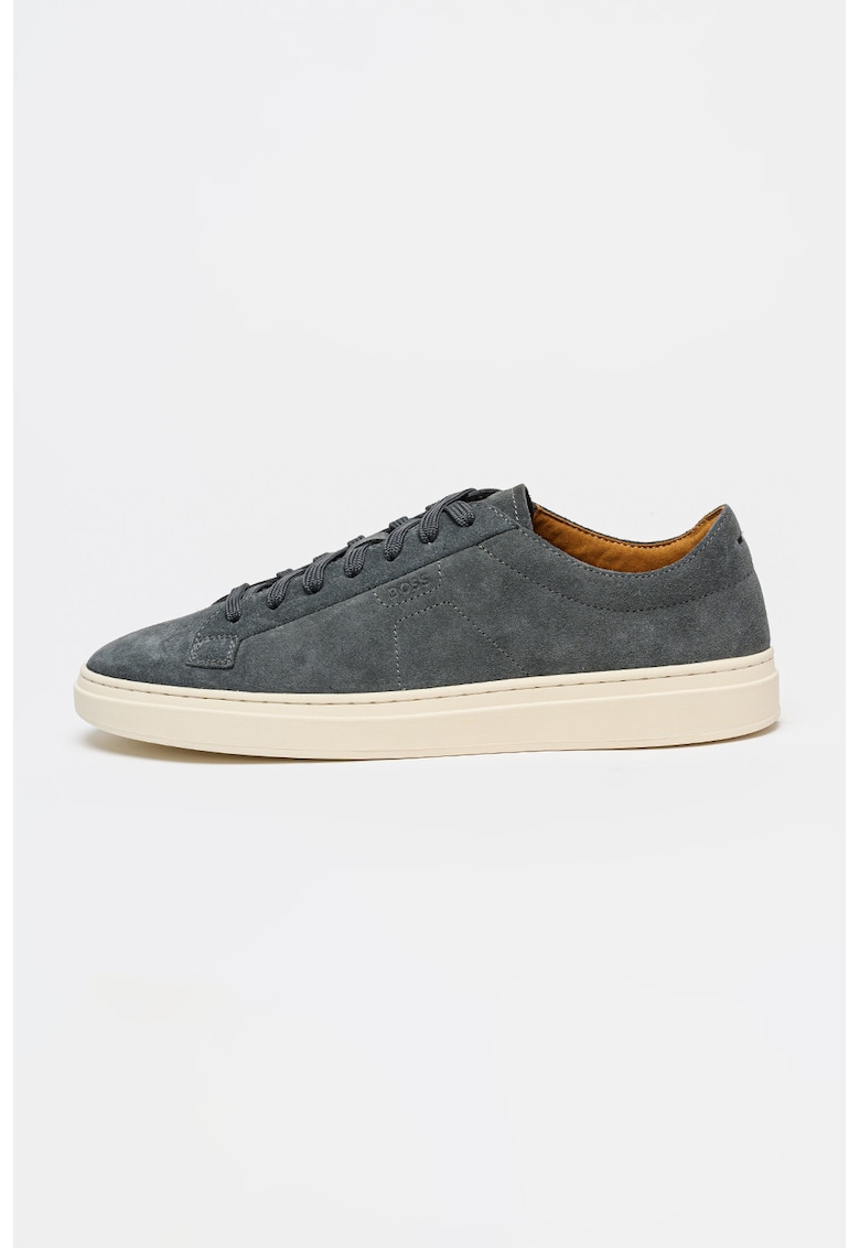 Pantofi sport low cut din piele intoarsa cu logo discret Kieran - Gri inchis