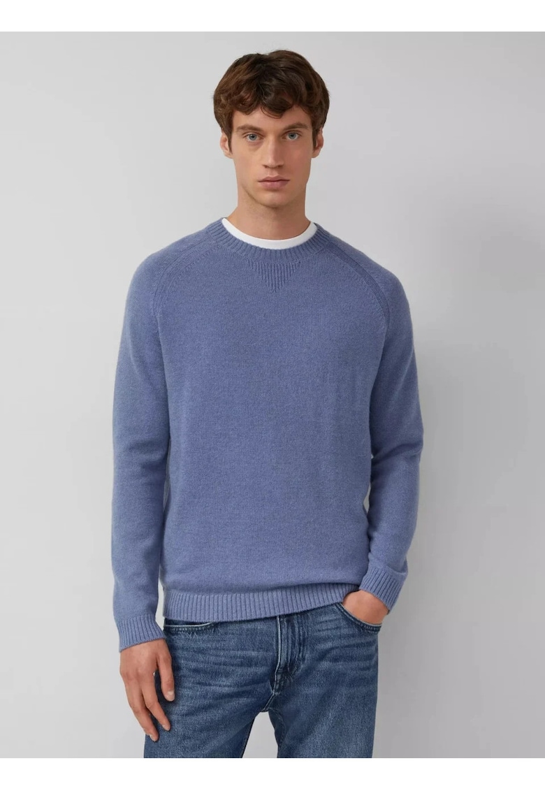 Pulover barbati cu decolteu la baza gatului - din lana - Albastru prafuit