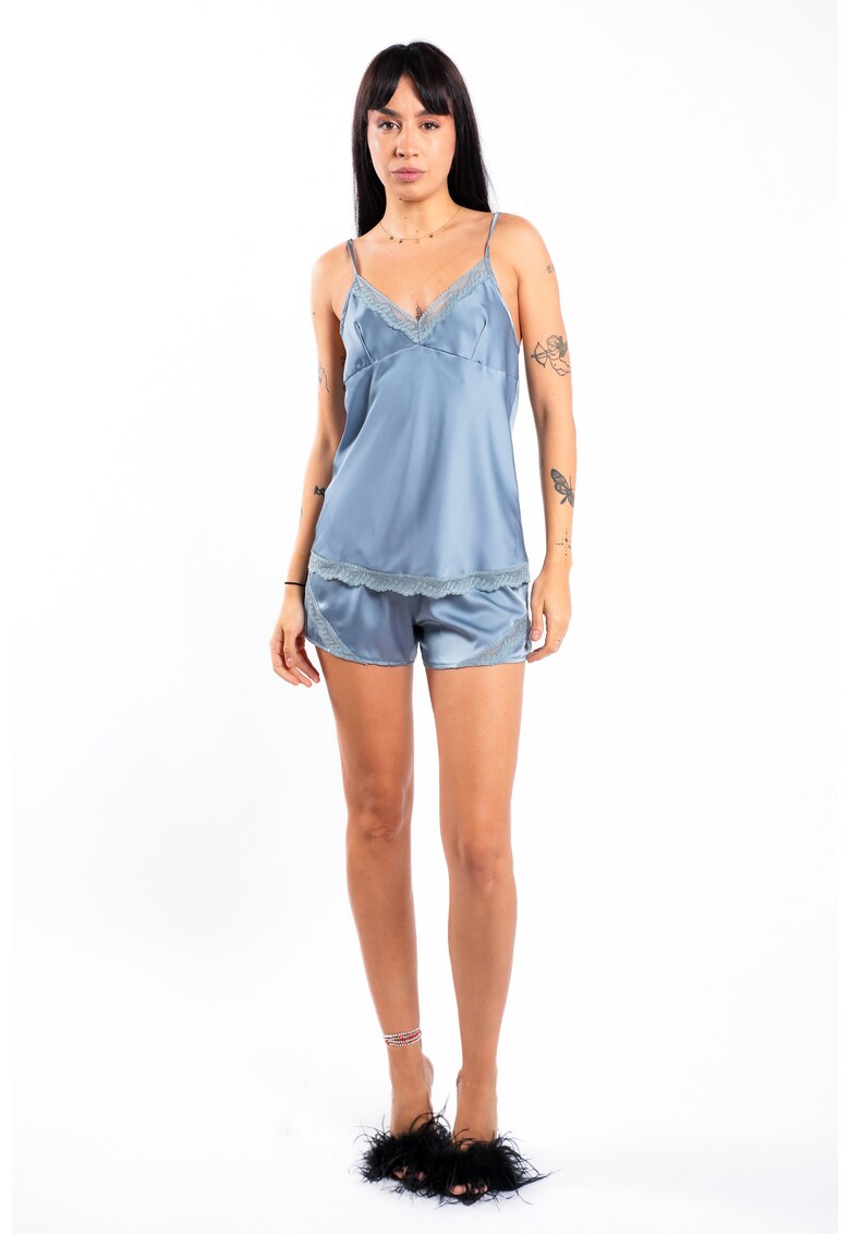 Pijama din amestec de matase - Albastru