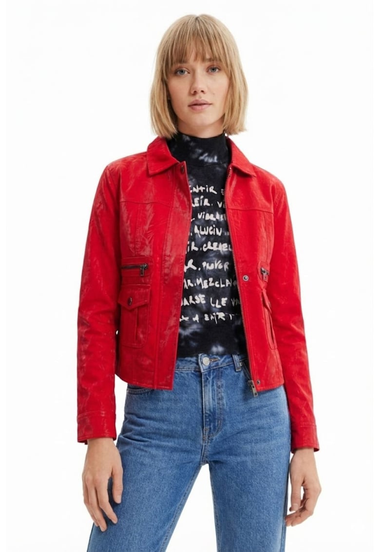 Jacheta din piele ecologica cu aspect lacuit Cleveland