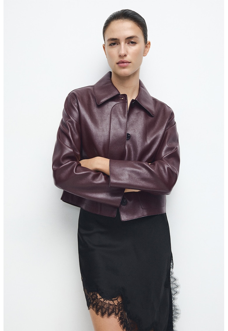 Jacheta din piele sintetica cu buzunare