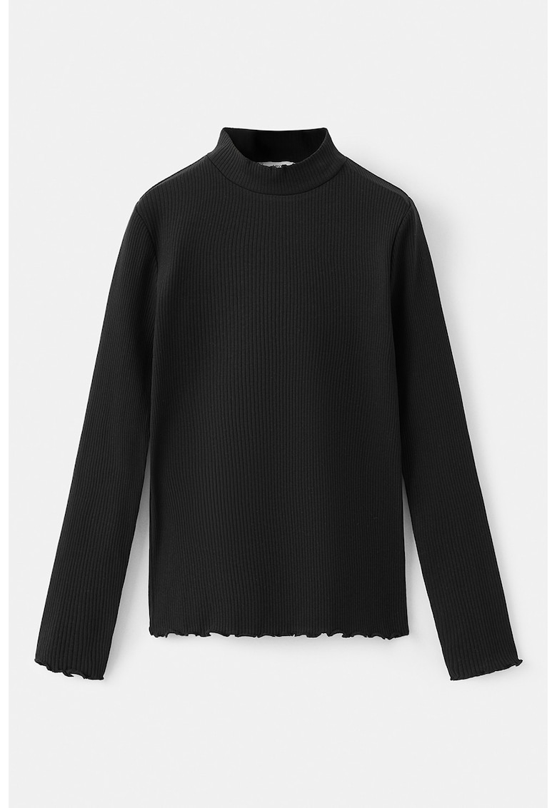 Bluza striata cu guler scurt - Negru