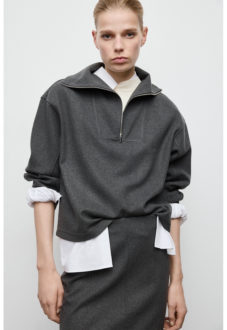 Pulover cu guler inalt si fermoar scurt - Gri antracit