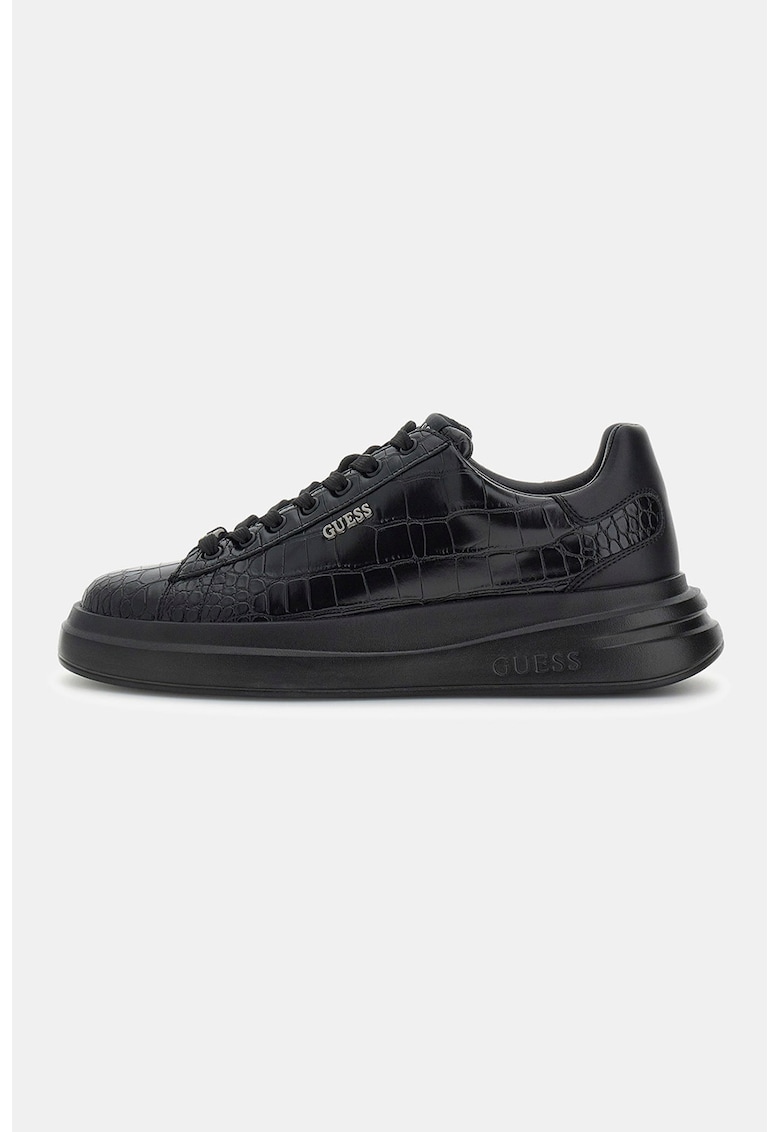 Pantofi sport din piele ecologica si piele cu model piele de crocodil - Negru