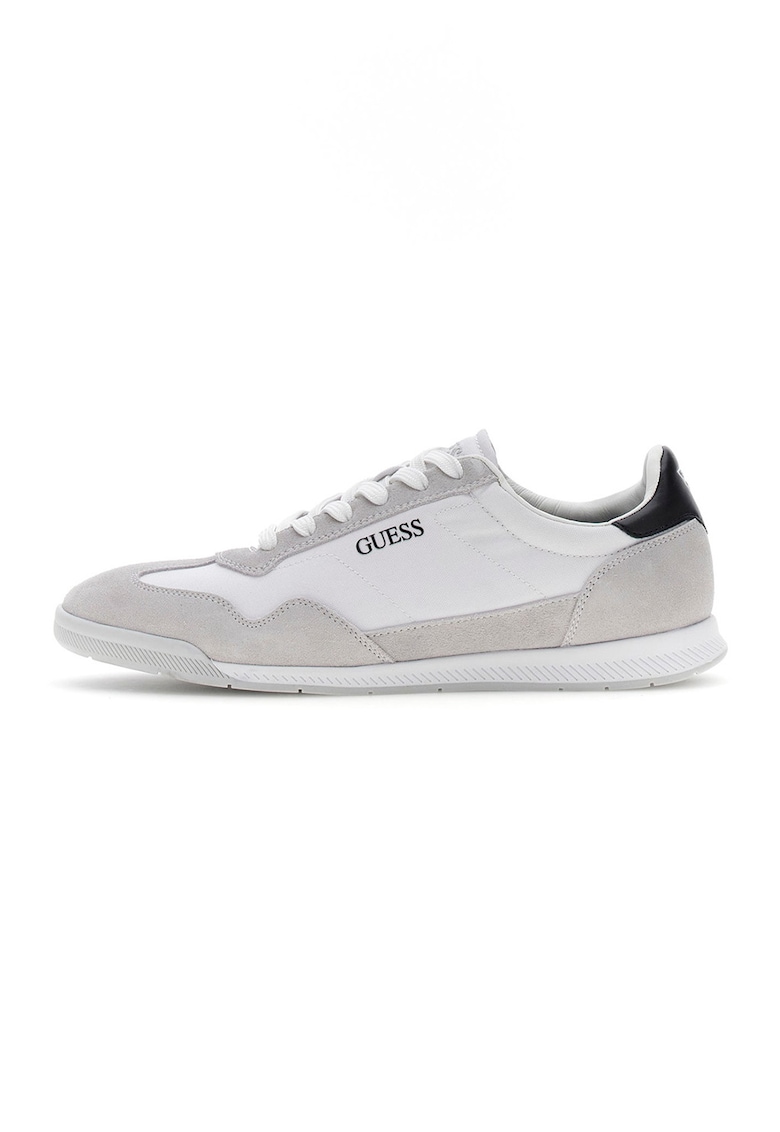 Pantofi sport low-cut cu garnituri din piele intoarsa - Alb/Gri deschis