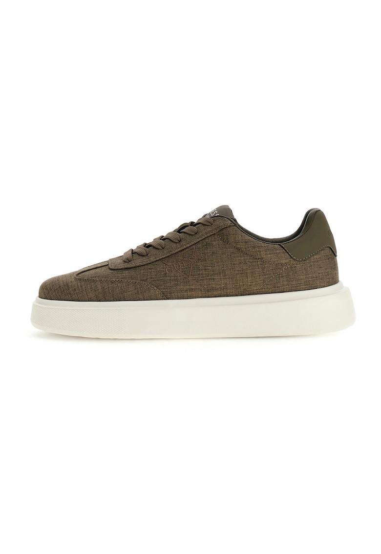 Pantofi sport flatform din material textil cu garnituri din piele ecologica - Maro inchis