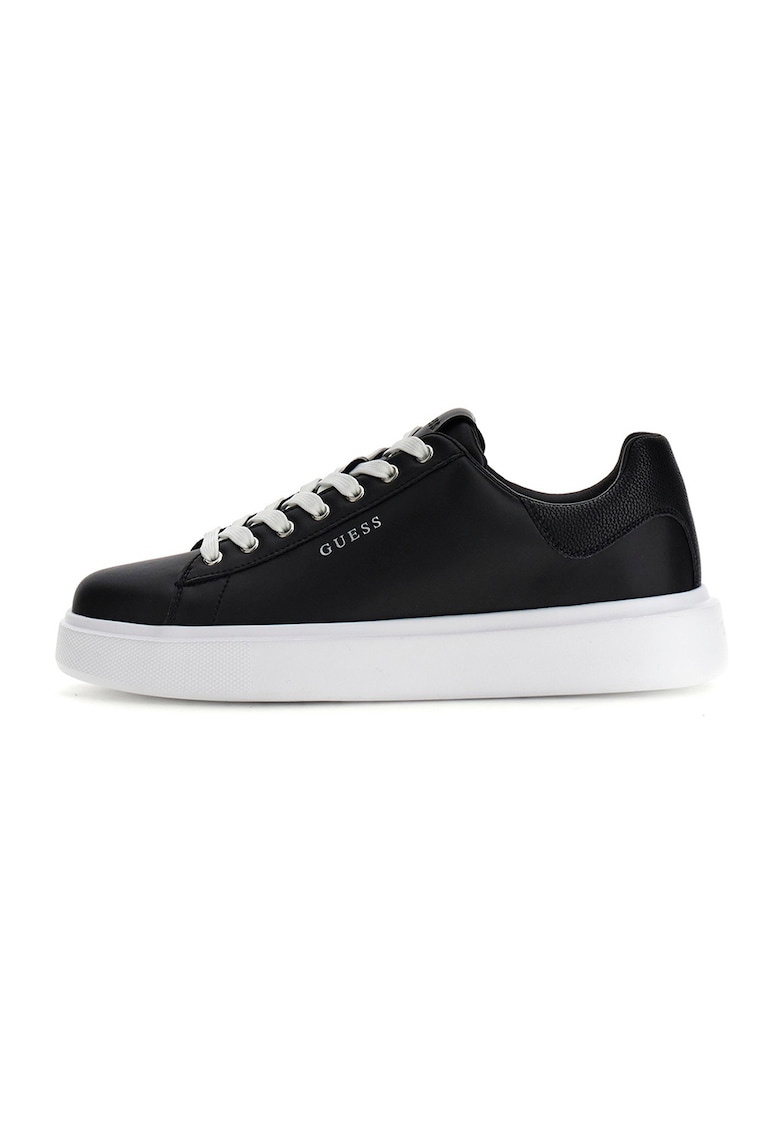 Pantofi sport flatform din piele cu garnituri din piele ecologica - Negru