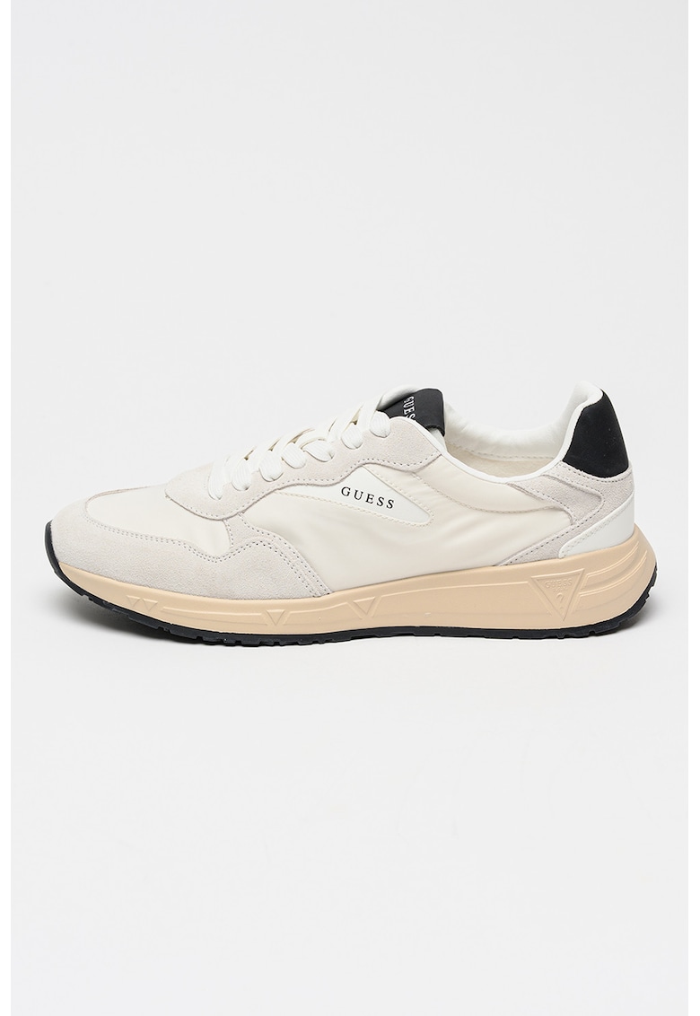 Pantofi sport low-cut cu garnituri din piele intoarsa - Gri deschis/Alb murdar