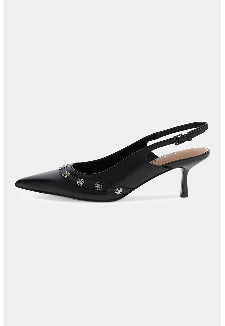 Pantofi slingback din piele cu varf ascutit si garnituri din piele ecologica - Negru
