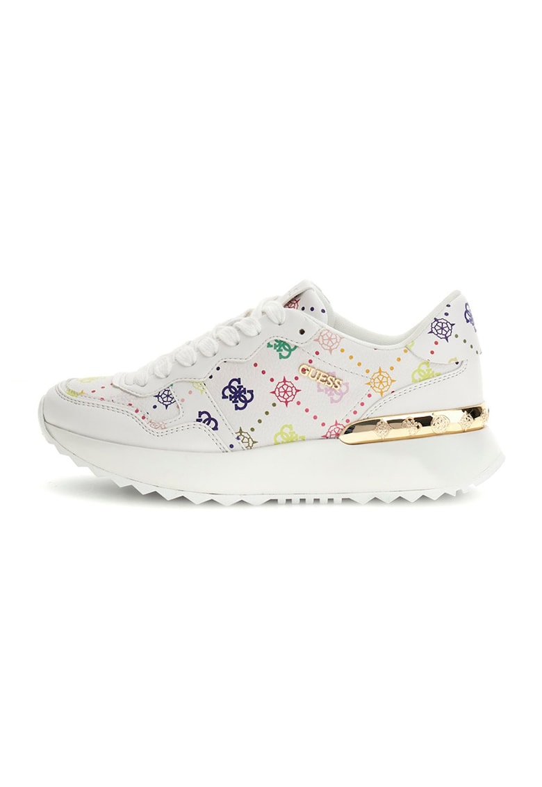 Pantofi sport din piele ecologica cu model monograma - Alb/Galben pai/Rosu inchis