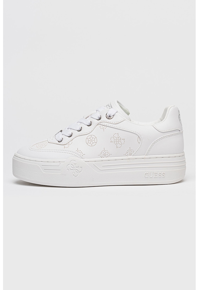 Pantofi sport flatform din piele ecologica cu detalii perforate - Alb optic