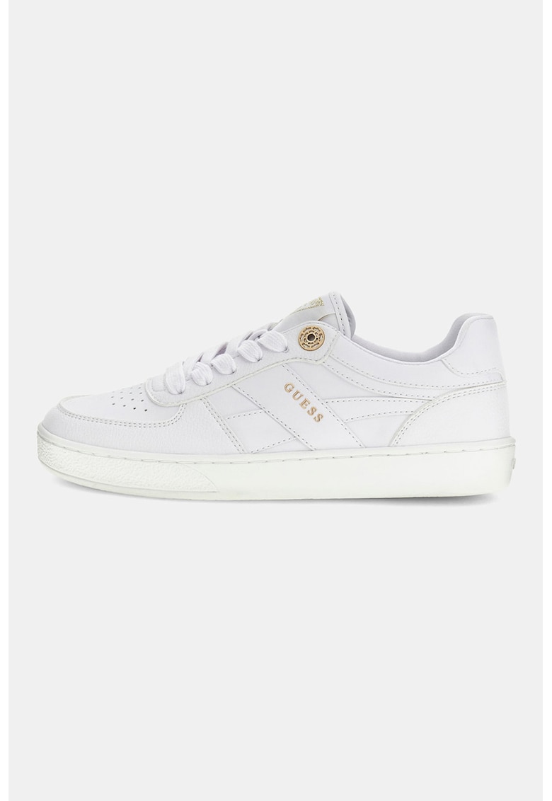 Pantofi sport din piele ecologica cu aspect lacuit - Alb optic