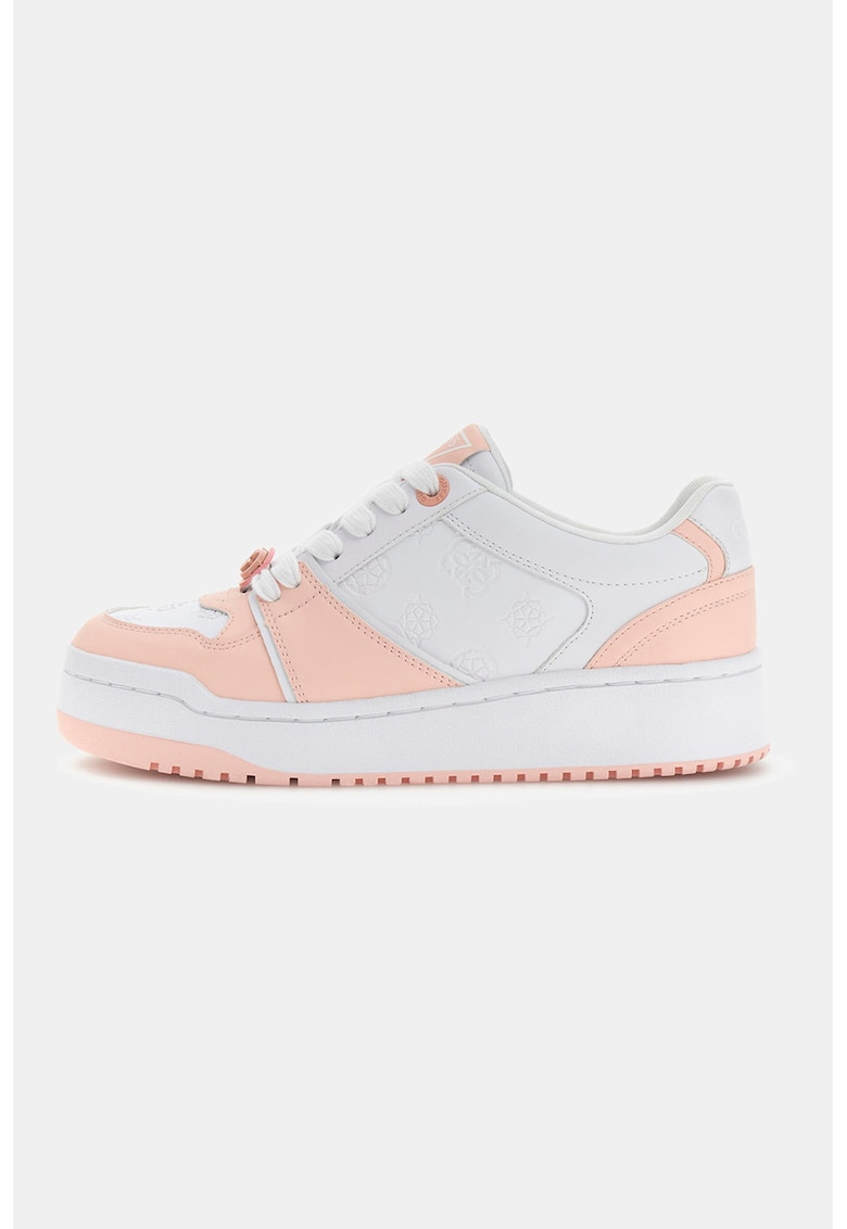 Pantofi sport din piele ecologica cu logo - Roz somon/Alb optic