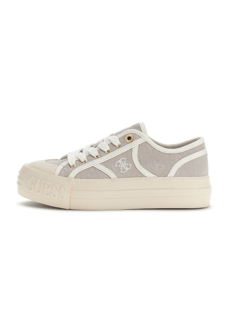 Pantofi sport low-cut din panza cu logo - Alb fildes/Maro taupe deschis