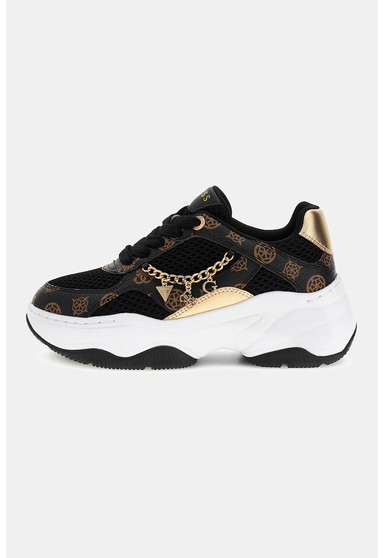 Pantofi sport cu aspect masiv - monograma si accesoriu metalic - Auriu/Negru