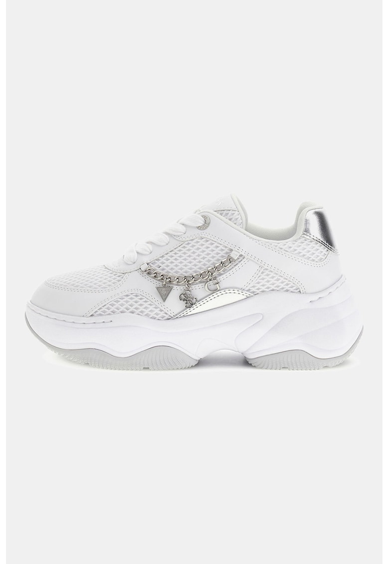 Pantofi sport cu aspect masiv si accesoriu metalic - Alb