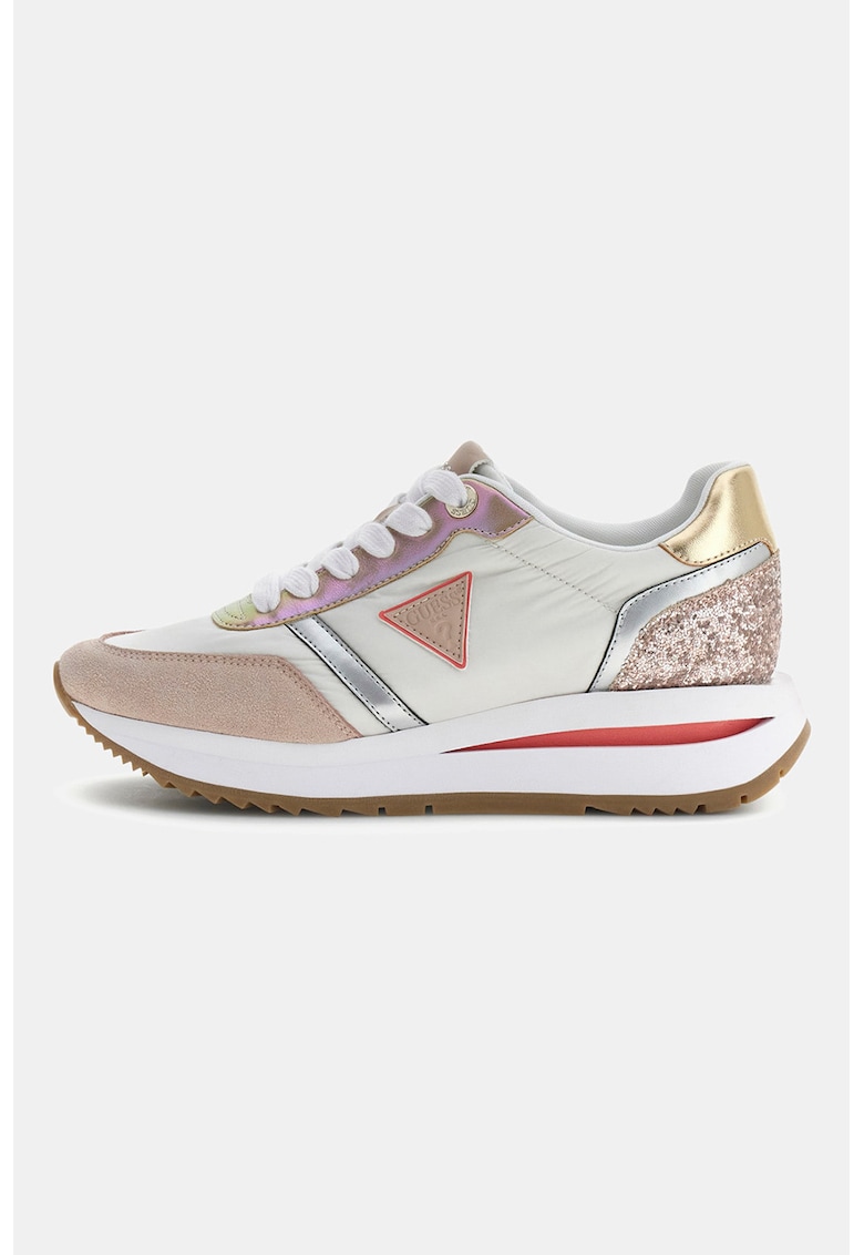 Pantofi sport cu talpa wedge si detaliu stralucitor - Alb/Roz prafuit