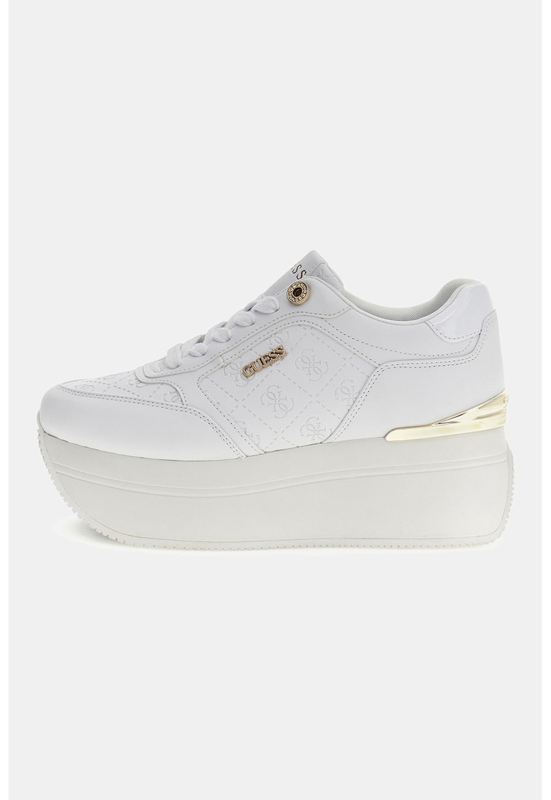 Pantofi sport cu talpa flatform si model monograma - Alb