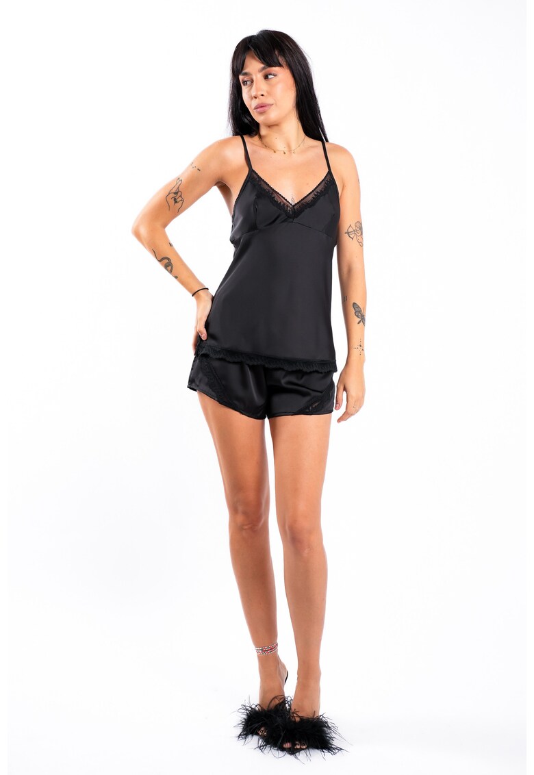 Pijama scurta uni - din amestec de matase - Negru