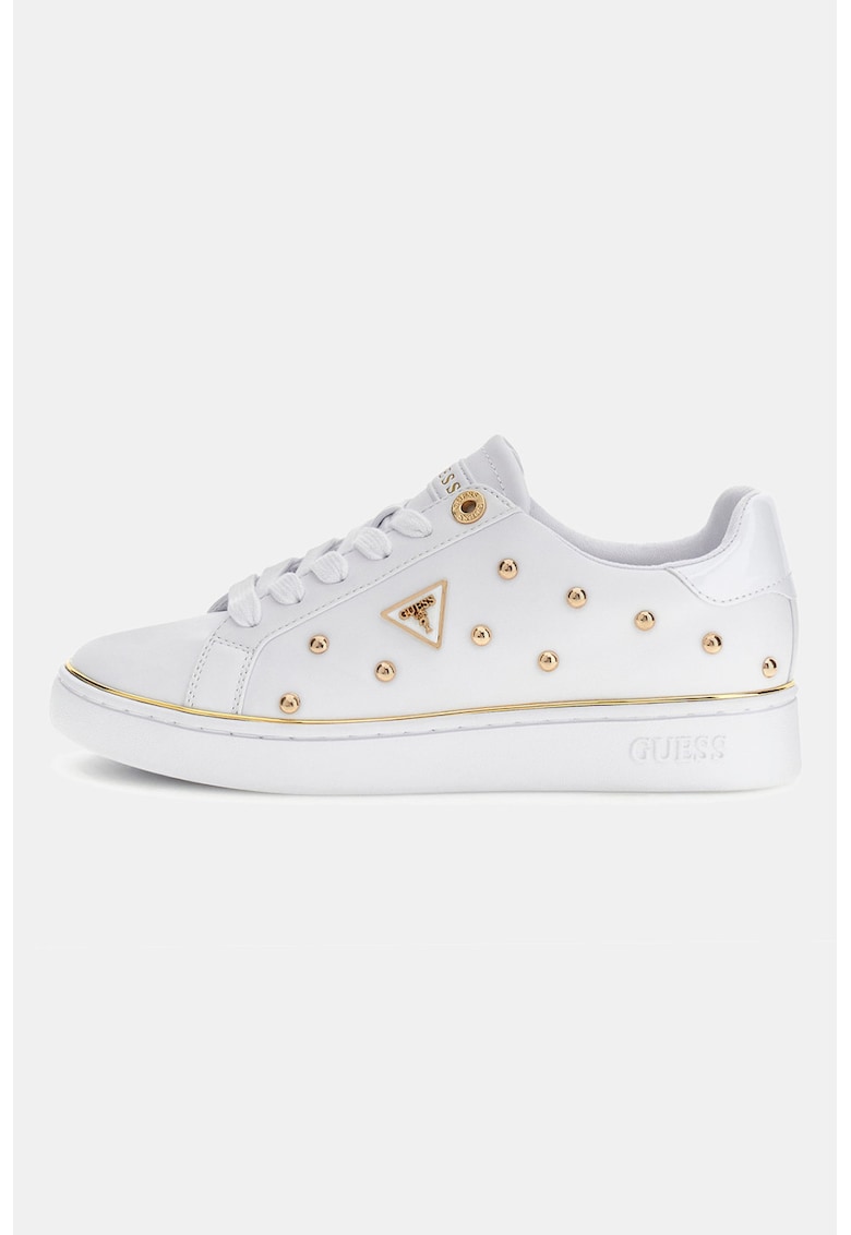 Pantofi sport din piele ecologica cu nituri si aplicatii logo - Alb