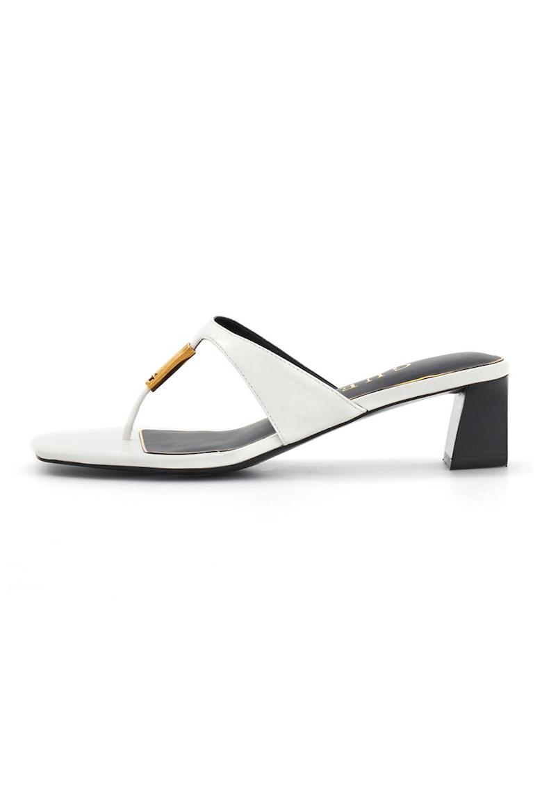 Papuci flip-flop din piele cu toc masiv - Alb