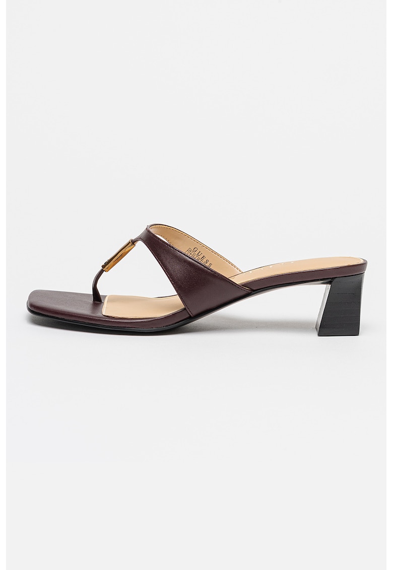 Papuci flip-flop din piele cu toc masiv - Visiniu