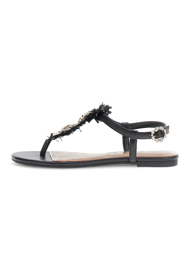 Sandale cu talpa plata si aplicatii decorative - Negru