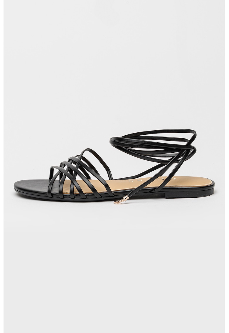 Sandale din piele ecologica cu barete multiple - Negru
