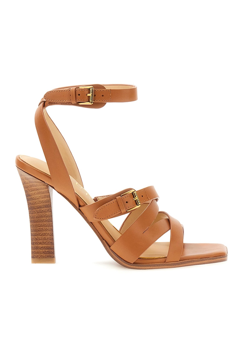 Sandale din piele cu catarame duble - Caramel