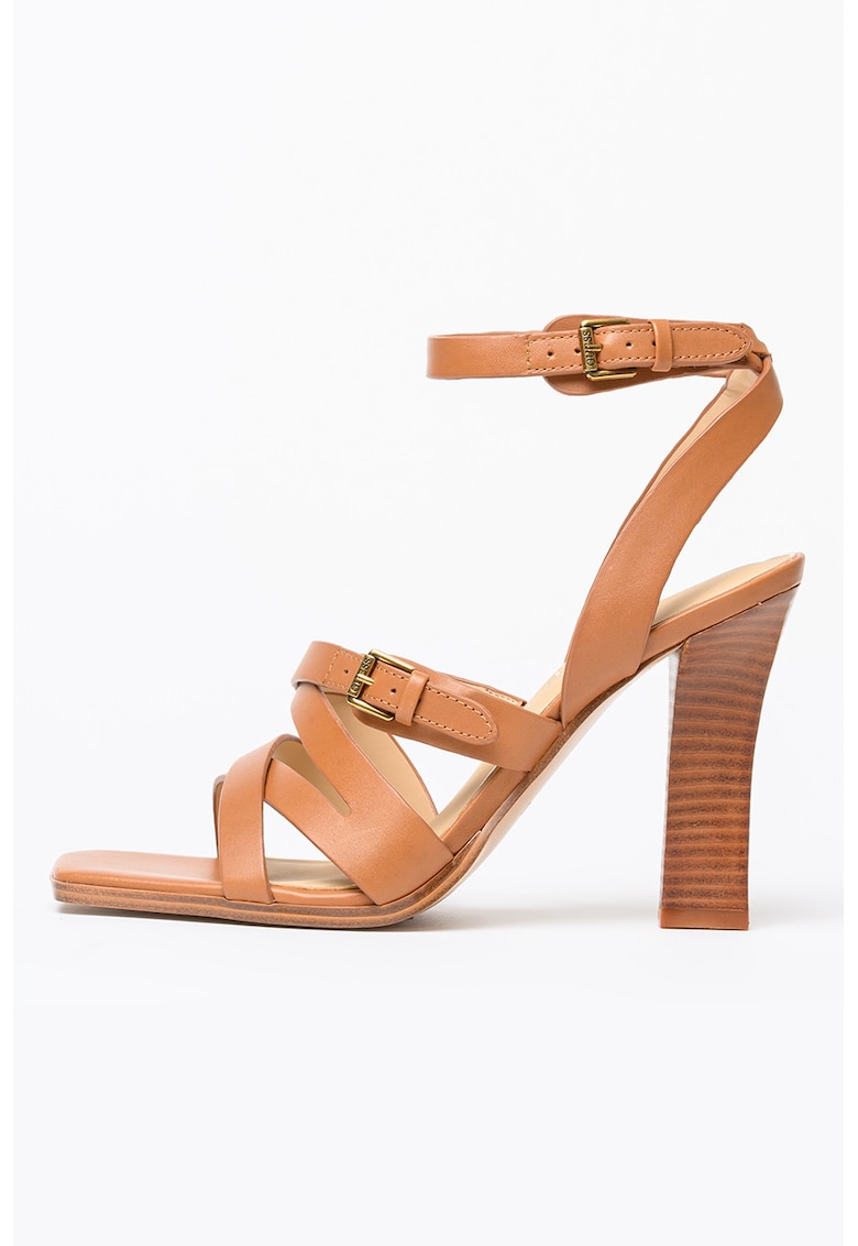 Sandale din piele cu catarame duble - Caramel