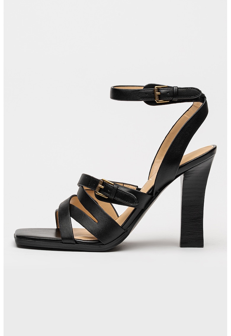 Sandale din piele cu catarame duble - Negru