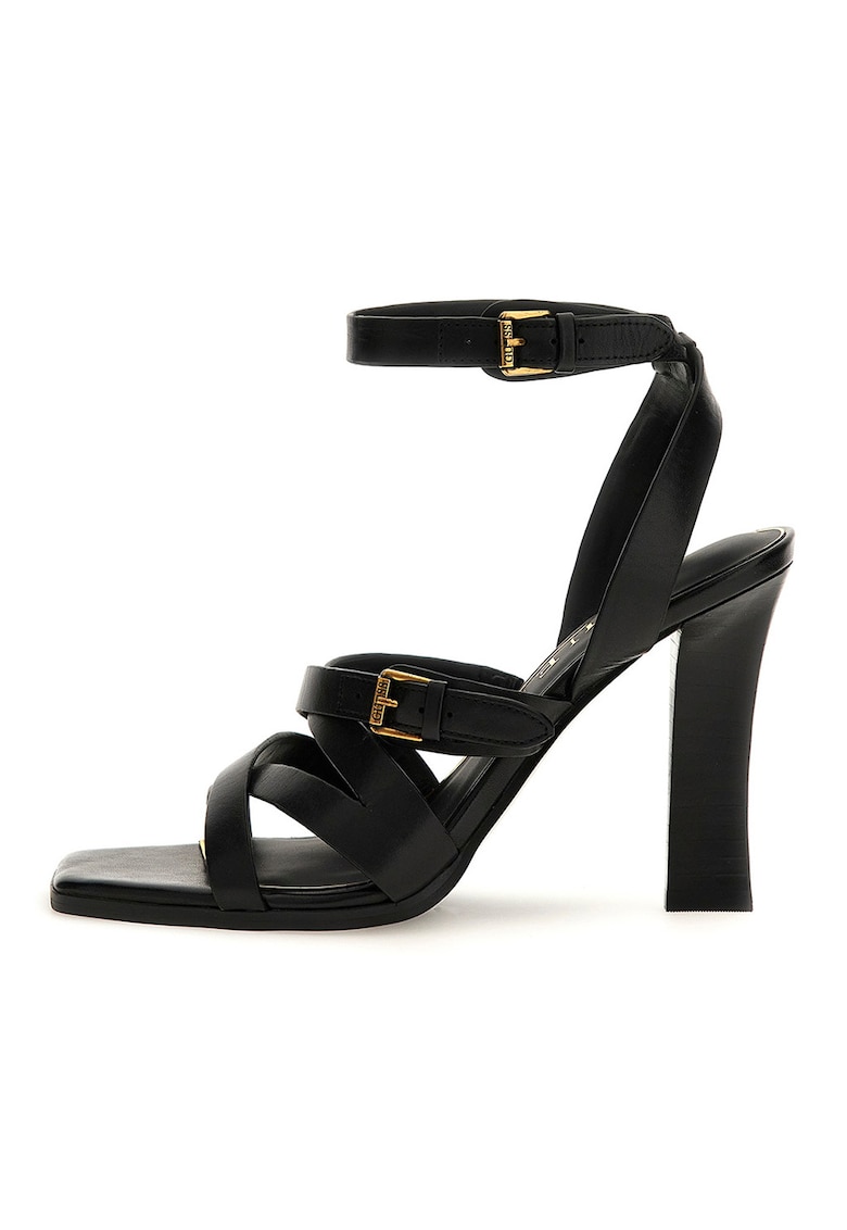 Sandale din piele cu catarame duble - Negru