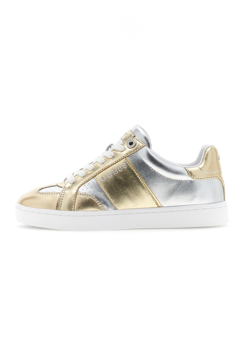 Guess Pantofi sport din piele ecologica cu logo metalic - Alb/Auriu