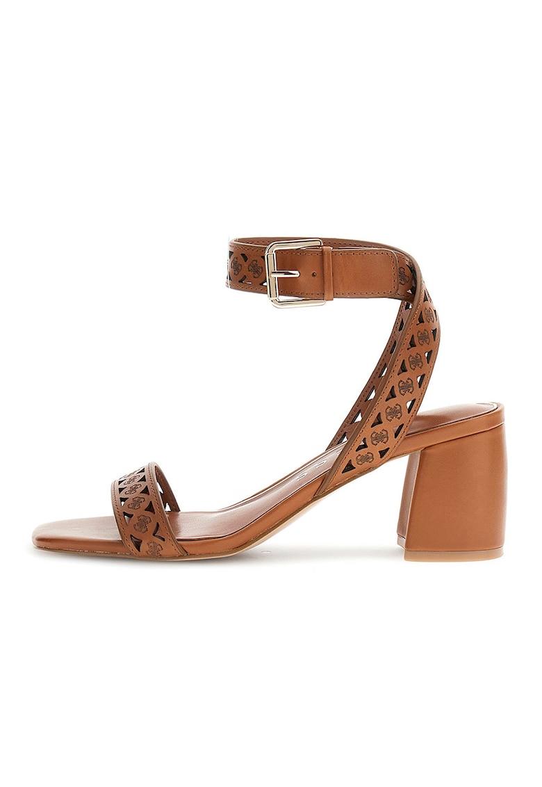 Sandale cu perforatii si model logo - Caramel