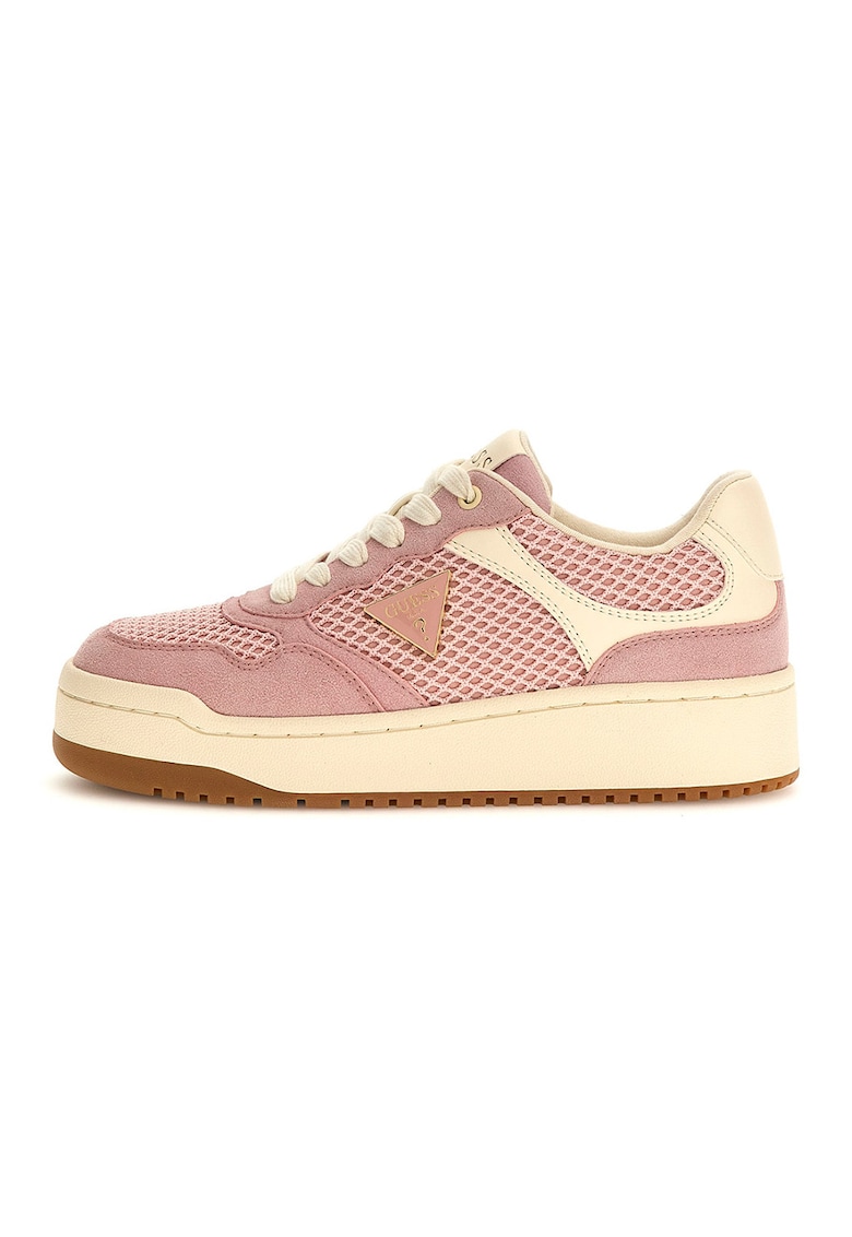 Pantofi sport cu segmente din plasa si piele intoarsa - Roz deschis