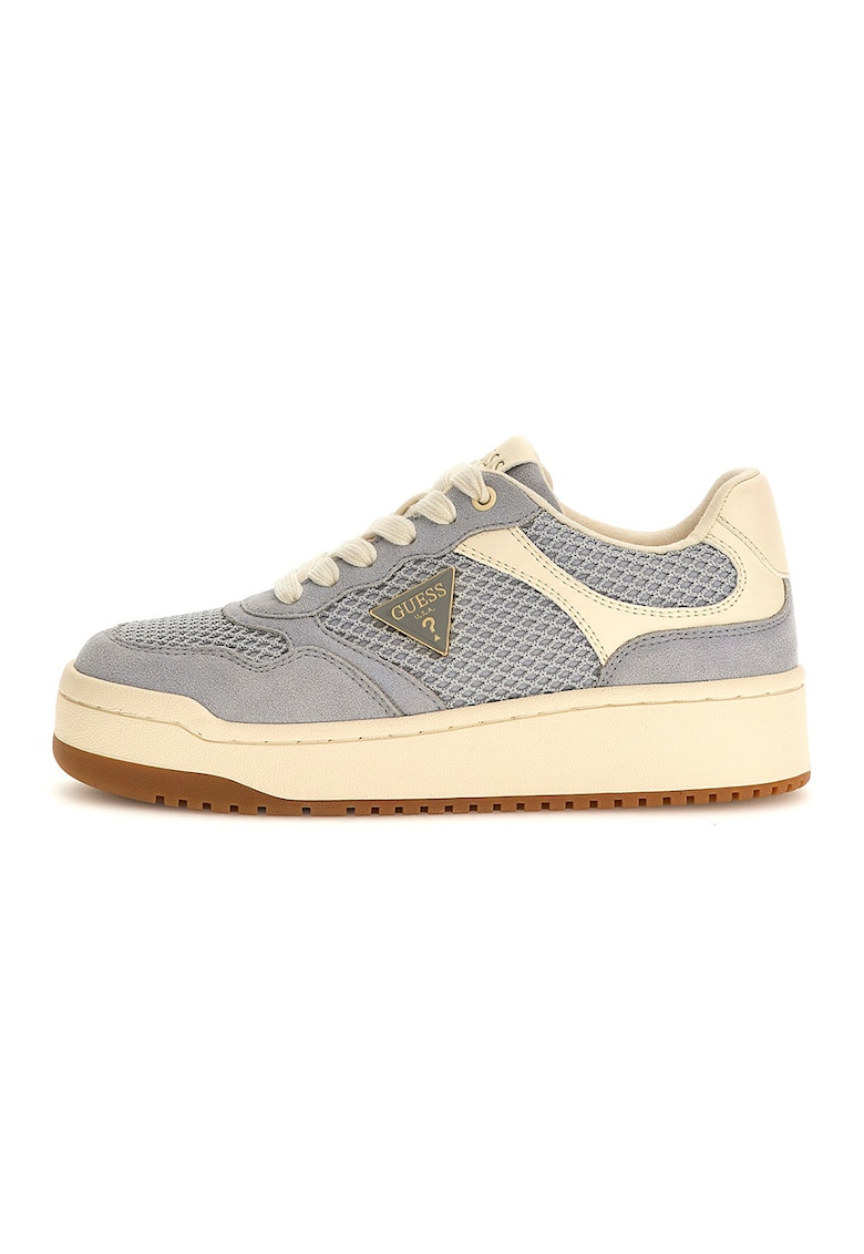 Pantofi sport cu segmente din plasa si piele intoarsa - Gri cenusiu